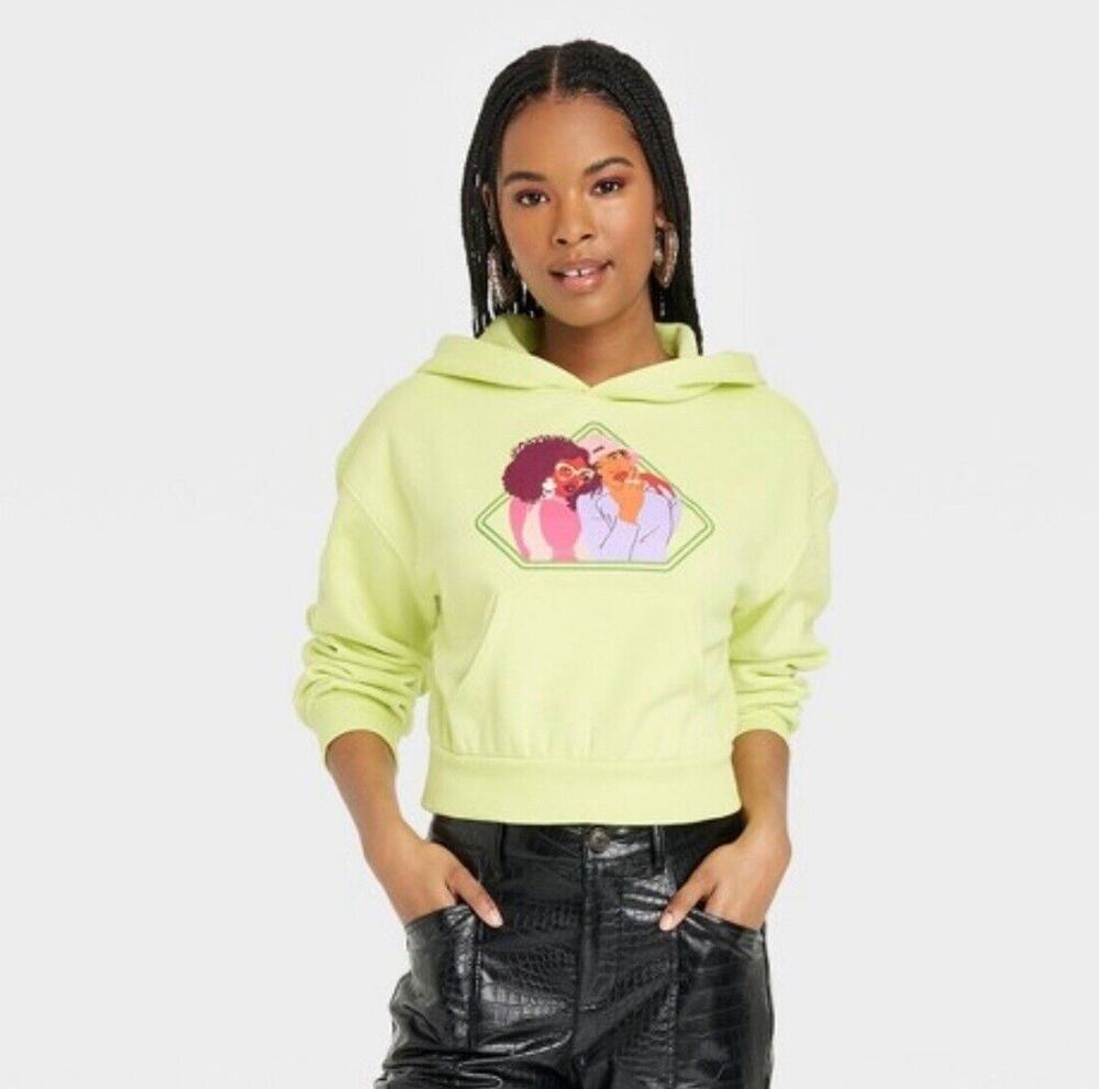 Black History Month Cropped Hooded Sweatshirt. Yellow Women's XS